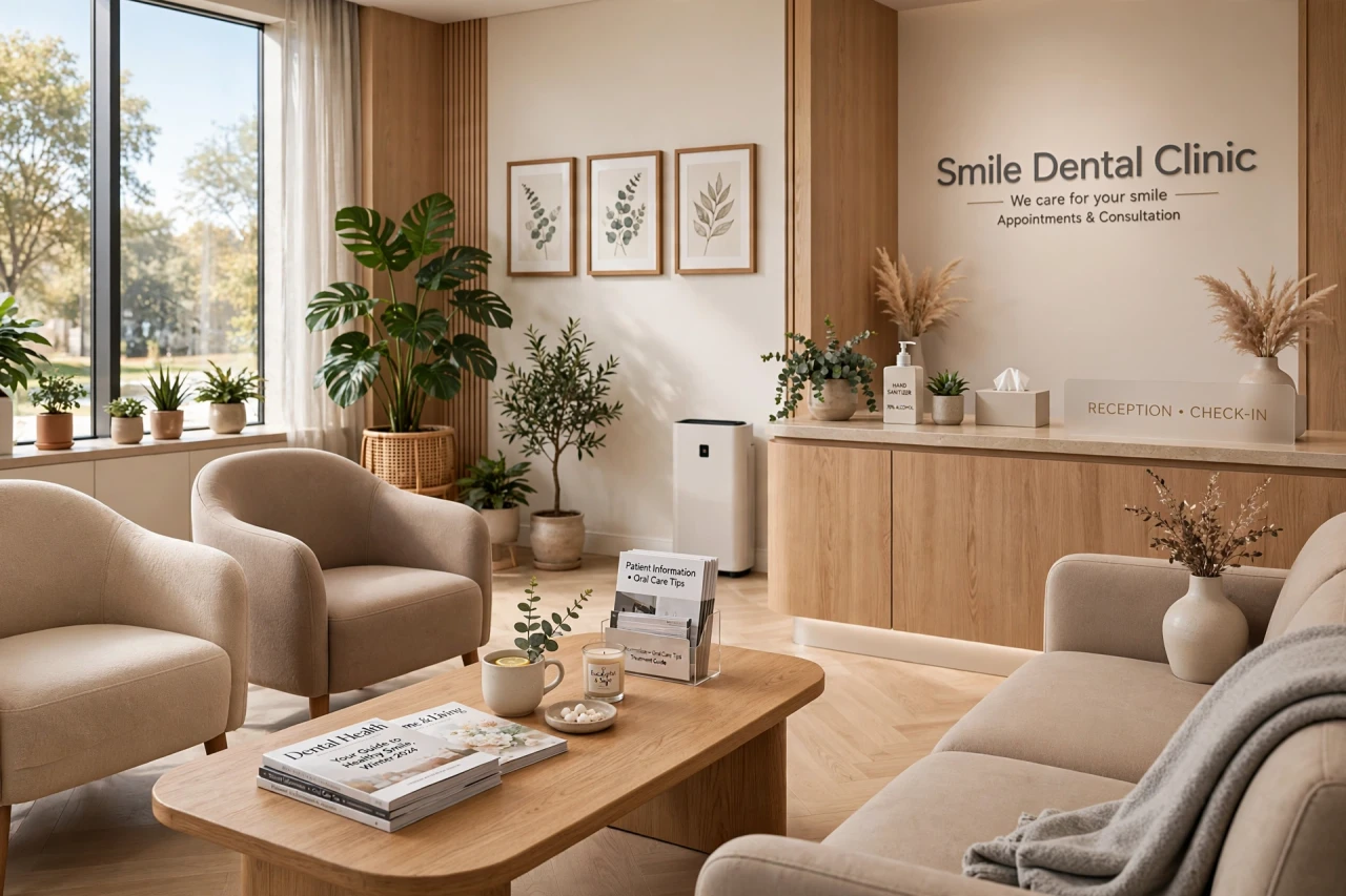 Waiting area of dental clinic in Samta Colony, Raipur