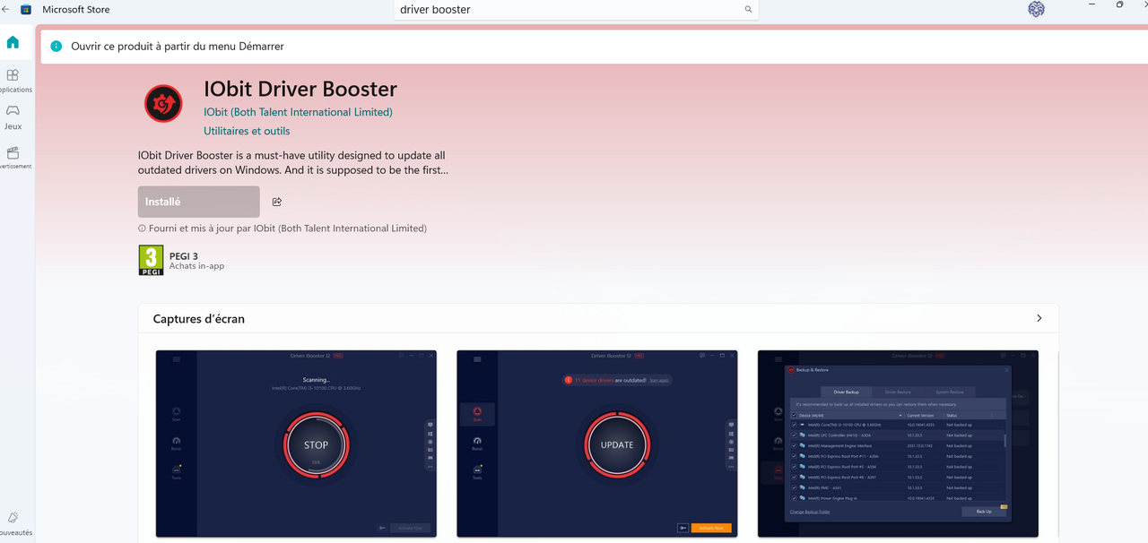 Capture d'écran IOBIT DRIVER BOOSTER