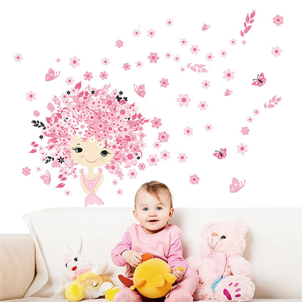 Pink Flower Fairy Baby Girl Erfly Wall Sticker Princess