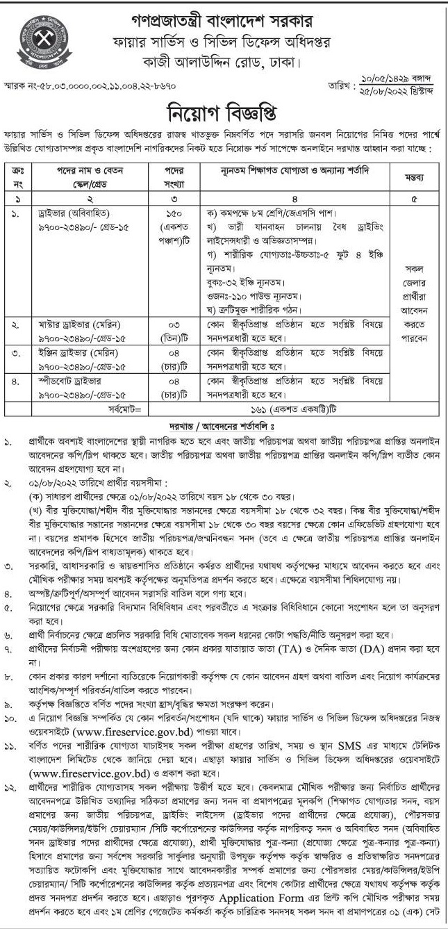 ফায়ার সার্ভিস ড্রাইভার নিয়োগ বিজ্ঞপ্তি ২০২২ 1 1 observerbd civil defence