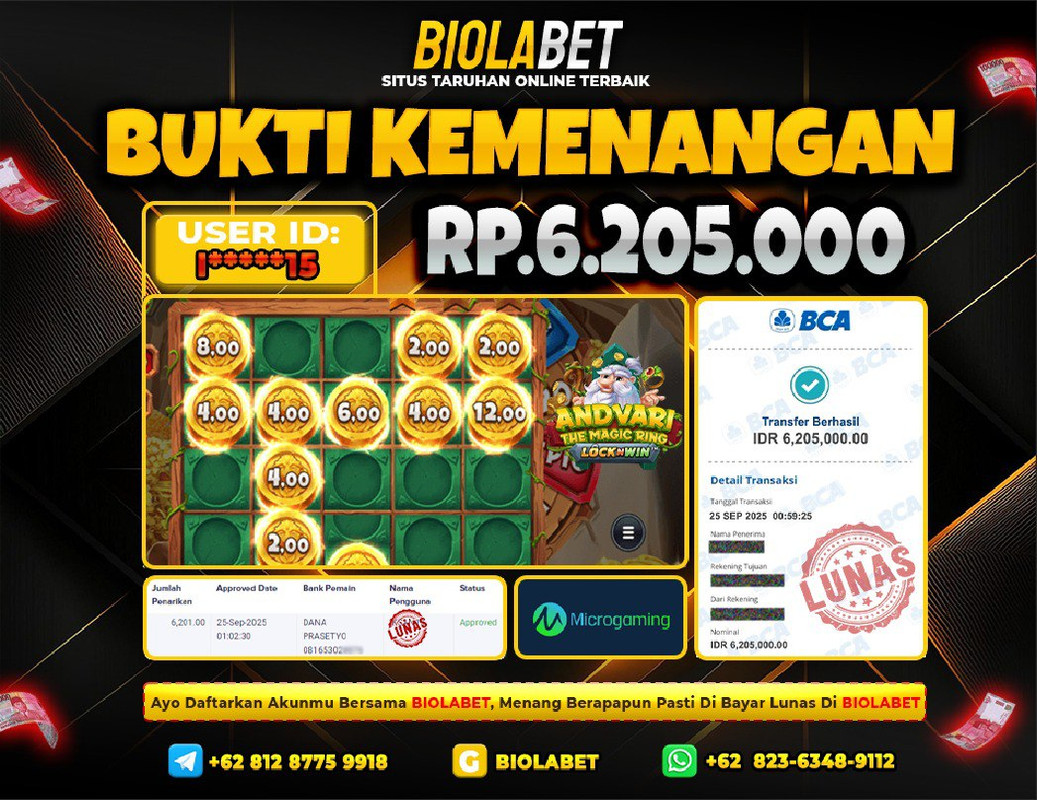 BIOLABET JACKPOT MicroGaming Rp.6.205.000.,- LUNAS