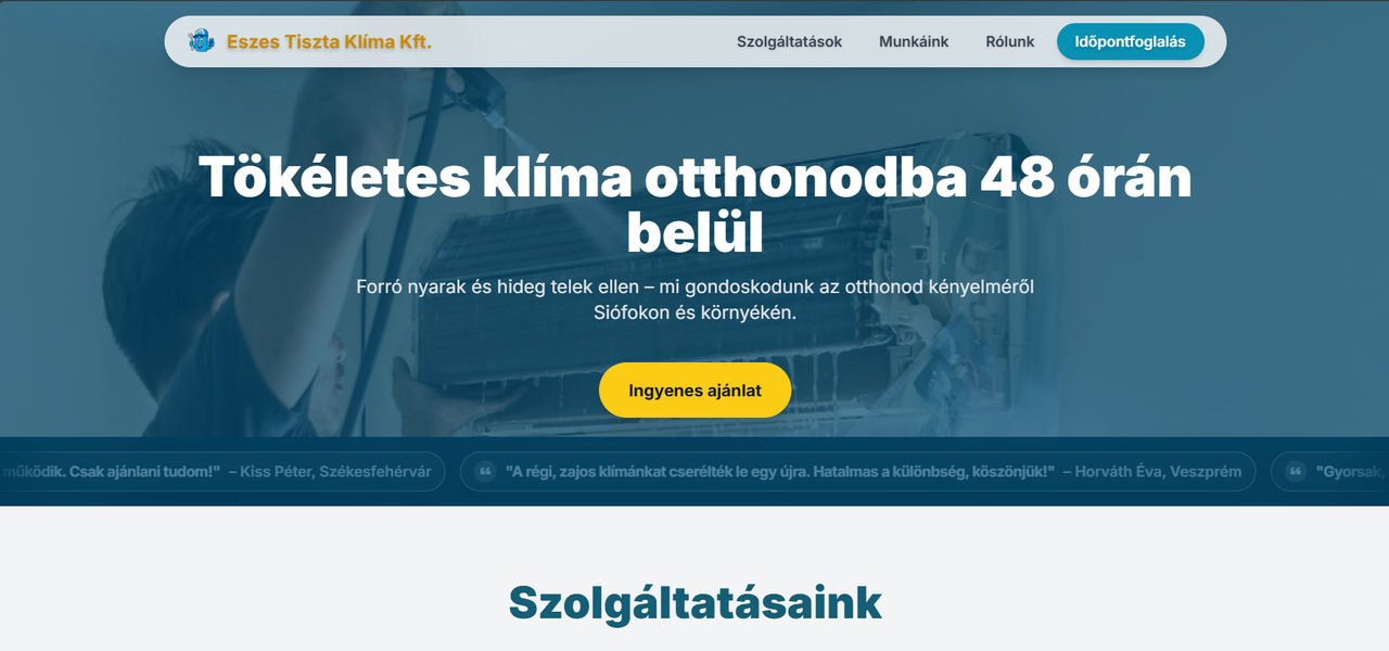 Eszes Tiszta Klíma — weboldal referencia