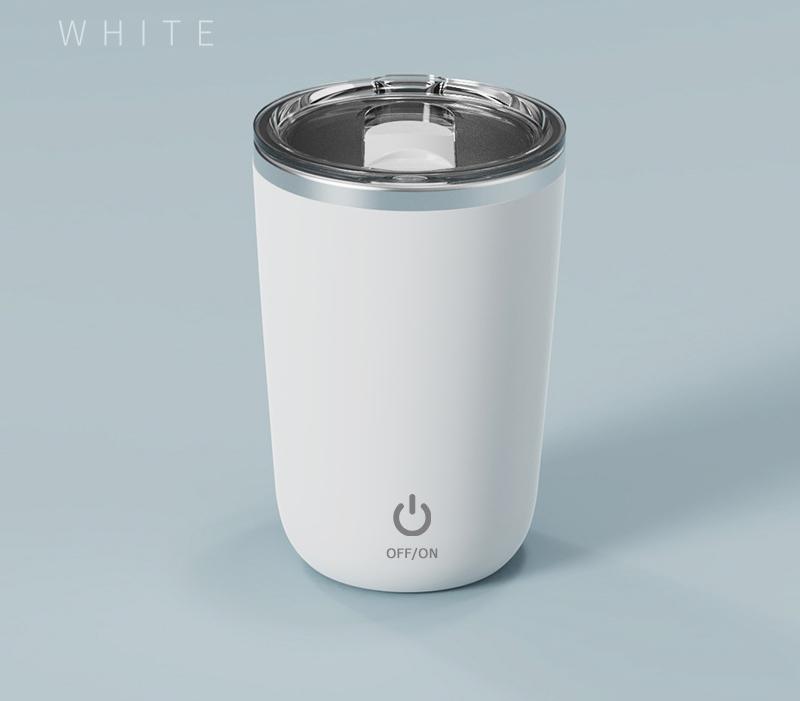 Mini Portable Electric Self-Stirring Mug - USB-C Rechargeable, 4-Hour Use, Stainless Steel (White)