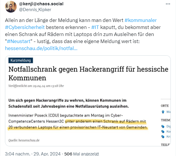 Notfallschrank gegen Hackerangriff für hessische Kommunen