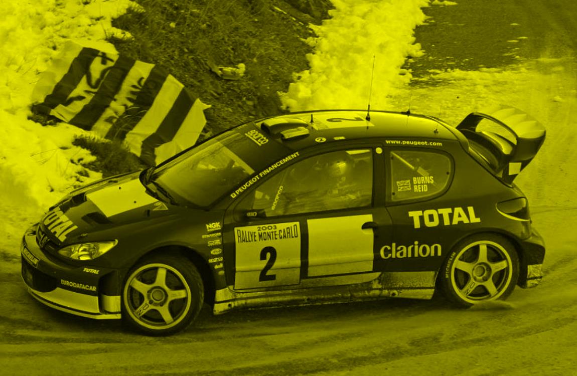 OPO 10 - Coche de Rally Escala 1/43 Compatible con Peugeot 206 Monte Carlo 2002 Burns Reid - BR25