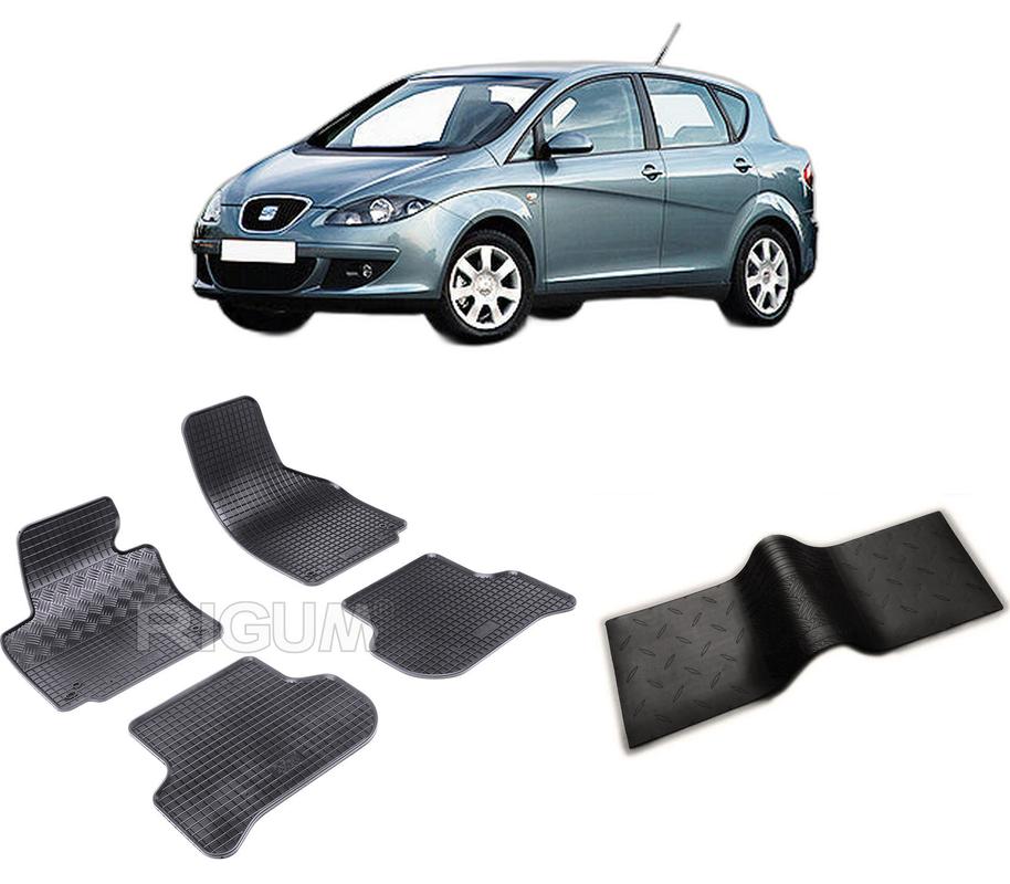Set covorase auto SEAT TOLEDO III din 2004-2010, cu covoras tunel median, CAROSERIE HATCHBACK, Presuri cauciuc 100%, compatibil cu autoturismul SEAT TOLEDO III, Rigum
