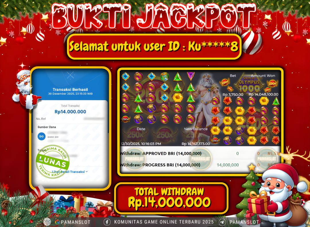 PAMANSLOT JACKPOT Game Gates of Olympus 1000 Rp.14,000,000- LUNAS