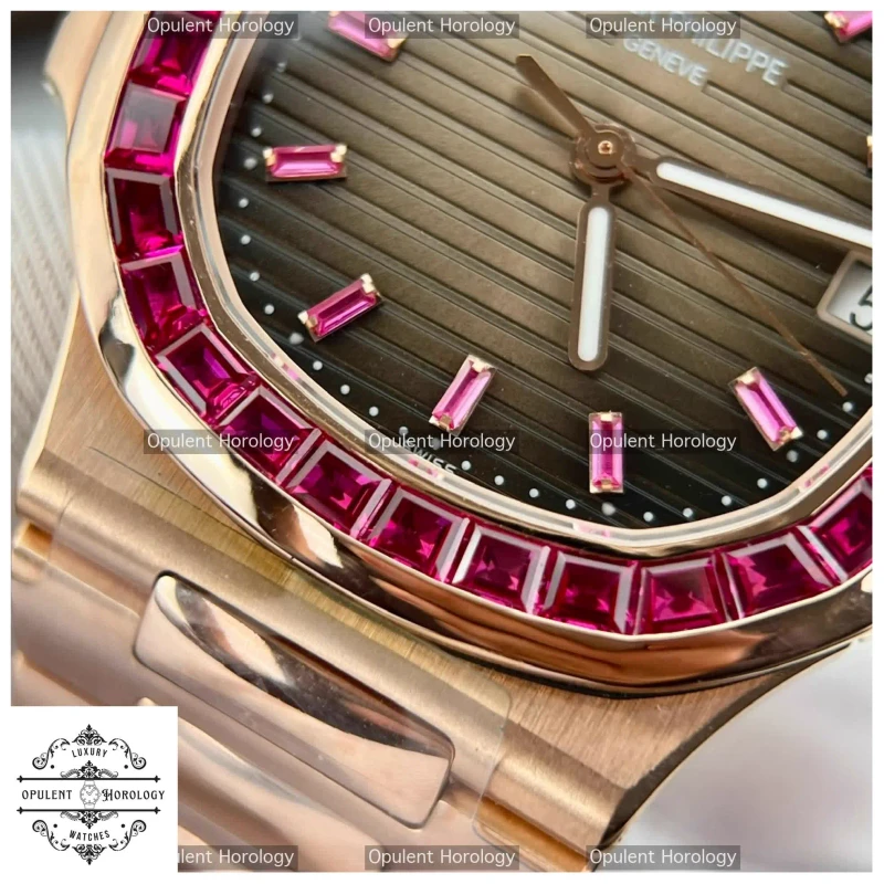 Patek Philippe Nautilus 5723 Super Clone | 18K Gold Wrapped, Baguette Ruby, Cal. 324S C 40mm
