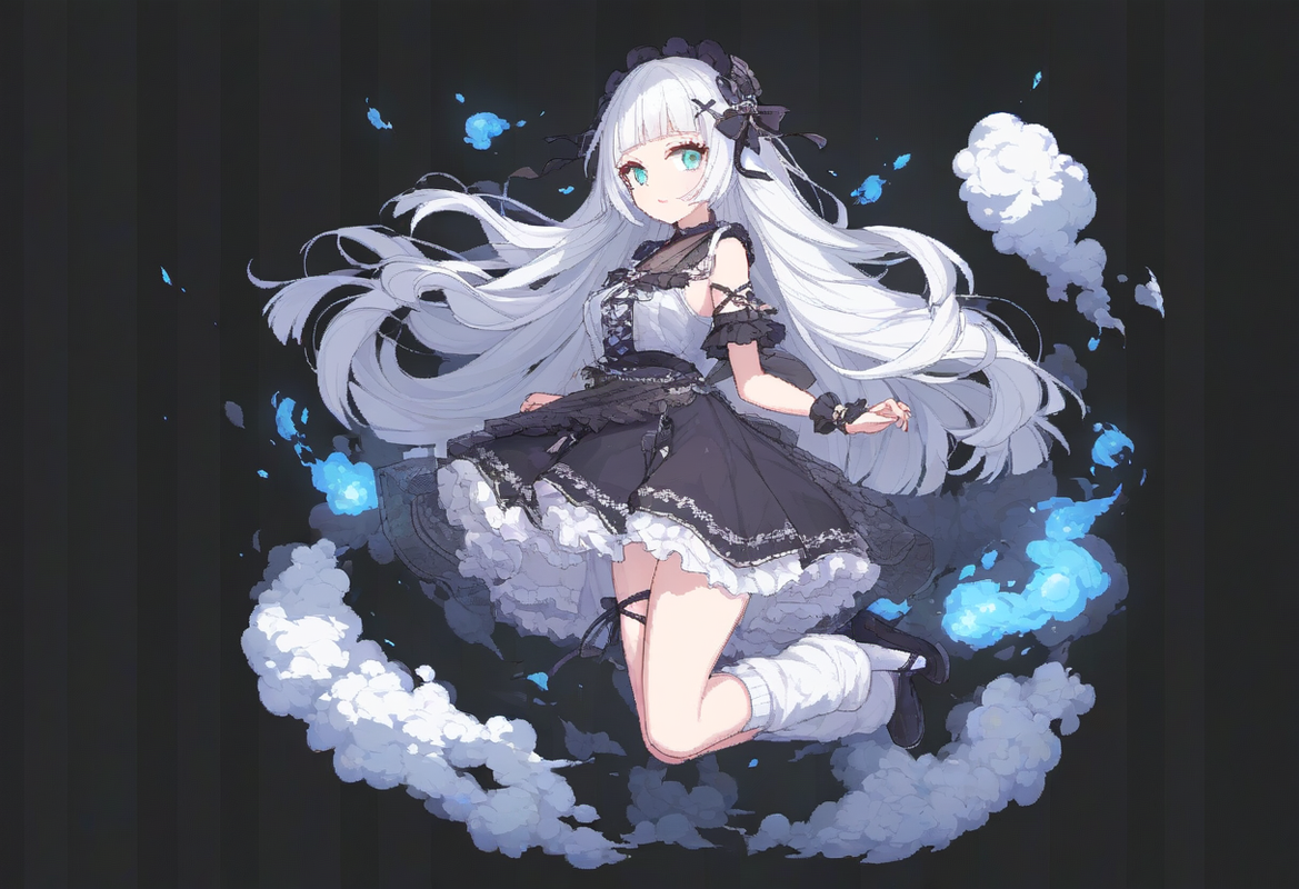 1girl, striped background, aqua eyes, long hair, hime cut, white hair, short ban s-3011369223