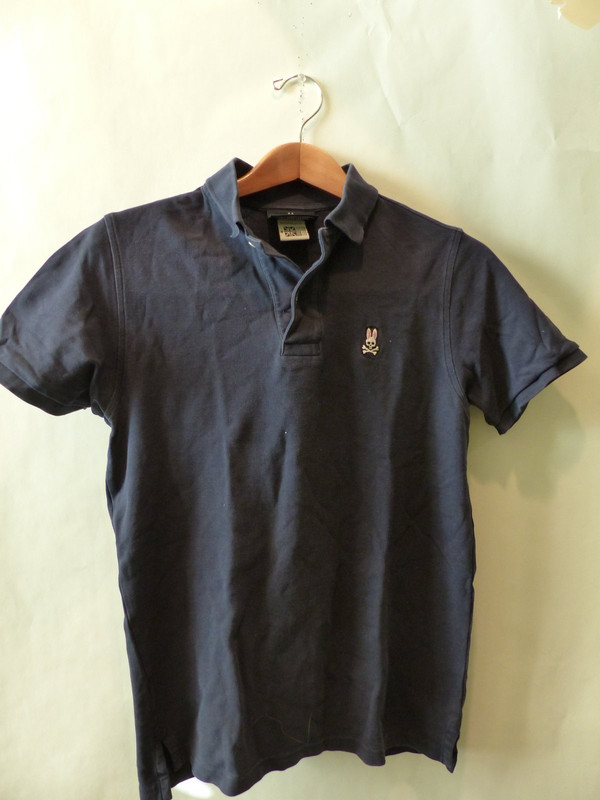 PSYCHO BUNNY MENS COMFORTABLE CLASSIC NAVY BLUE POLO W/ TAPED SEAMS SIZE SMALL
