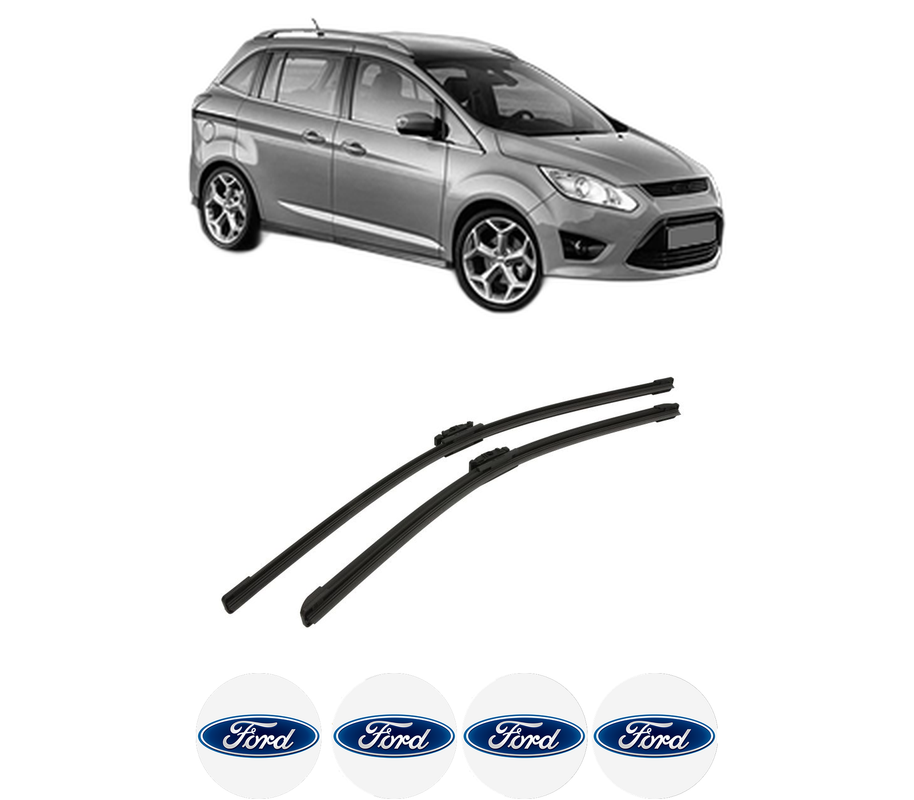 Set stergatoare auto FORD GRAND C-MAX (DXA/CB7, DXA/CEU) din 2010-2019, pentru parbriz auto, 2 bucati, Bosch Aerotwin, din cauciuc siliconat rezistent, 4 Stickere Auto FORD