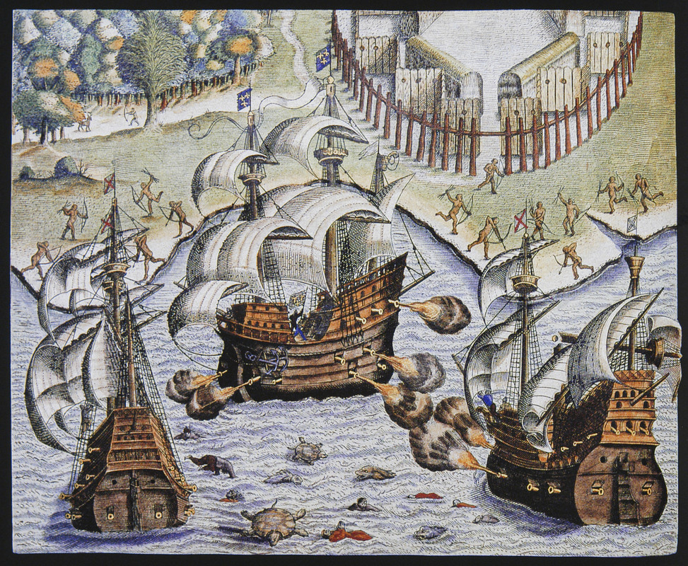 Combate entre navios Franceses e Portugueses - Le Théâtre Du Nouveau Monde_ les grands voyages, Theo