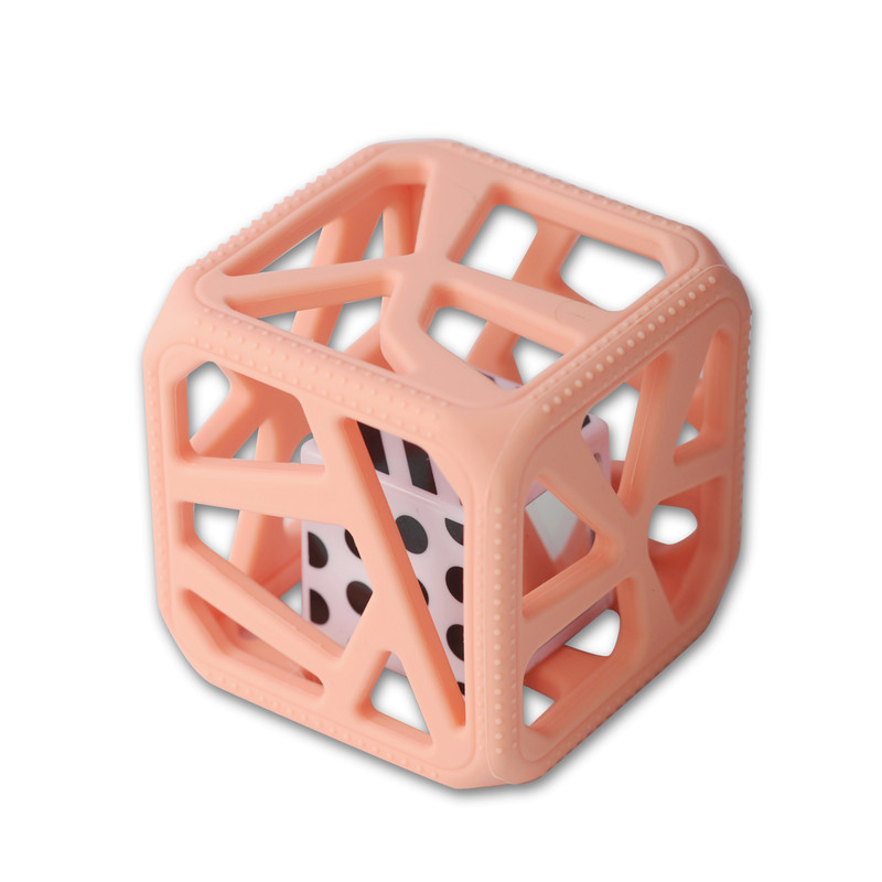 Chew Cube - easy grip teether rattle - Peachy Pink