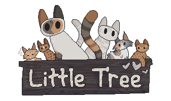 an edit of the PCE logo with the cats in my starter squad and text that reads "Little Tree"