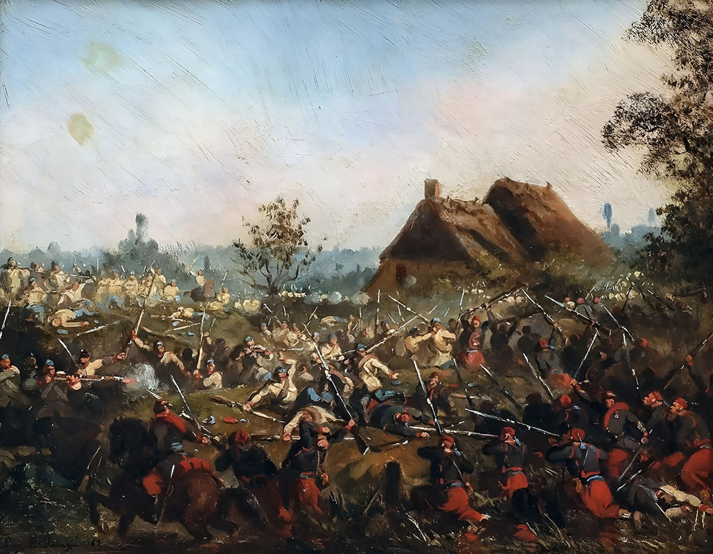 Franco austriaca Solferino zuavos franceses e infantes austriacos enfrentandose cuerpo a cuerpo dura