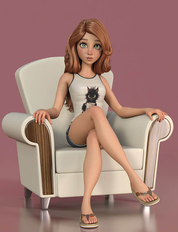 Cartoon Adult Female 2 Character, Hair, and Outfit for Genesis 9