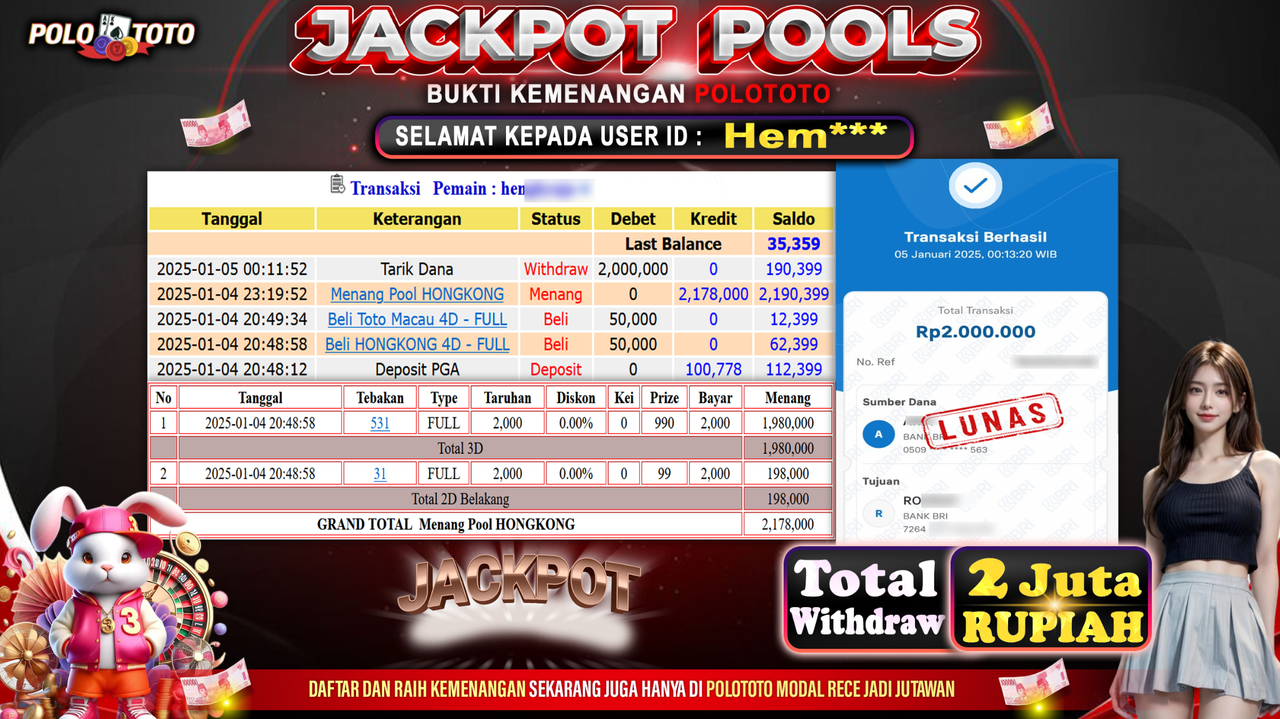 POLOTOTO JACKPOT TOGEL PASARAN HONGKONG Rp.2,000.000,- 