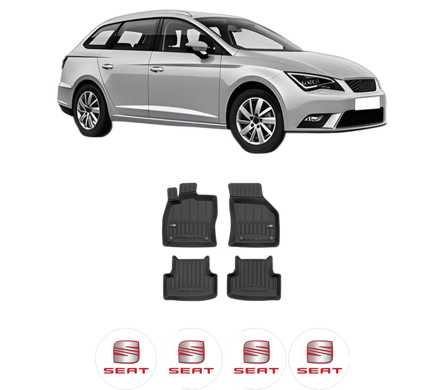 Set covorase presuri SEAT LEON ST (5F8) din 2012-2020, auto, din cauciuc thermoplastic, 4 Stickere auto cu SEAT