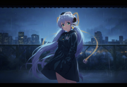 1girl, Hoshino Yumemi (planetarian), shiny skin, glowing hair, Raincoat, Rainy R s-1430282130