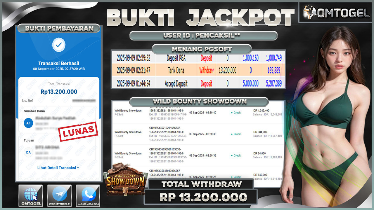 OMTOGEL JACKPOT PGSOFT WILD BOUNTY SHOWDOWN 13 JUTA DI BAYAR LUNAS ,-
