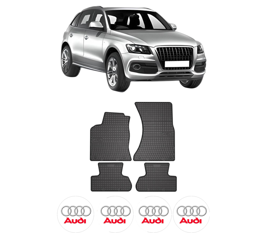 Set covorase presuri AUDI Q5 (8RB) din 2008-2017, auto, din cauciuc thermoplastic, 4 Stickere auto cu AUDI