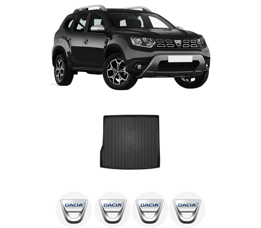 Tavita Portbagaj DACIA DUSTER (HM_) din 2017-2023, Protectie Portbagaj Auto, 4x Stickere auto cu DACIA