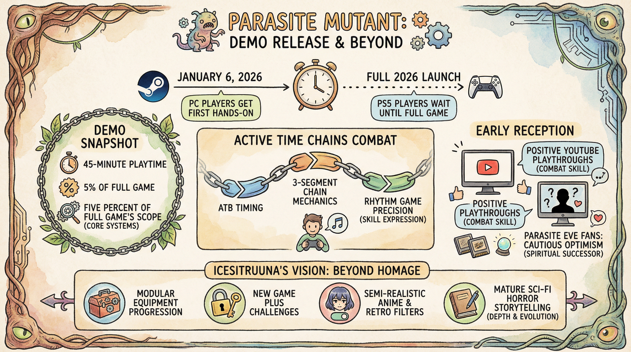 Parasite Mutant Demo Drops on Steam: Parasite Eve-Inspired Horror RPG With Active Time Chain Combat 1 Parasite Eve inspired horror RPG showing survival gameplay and mutations