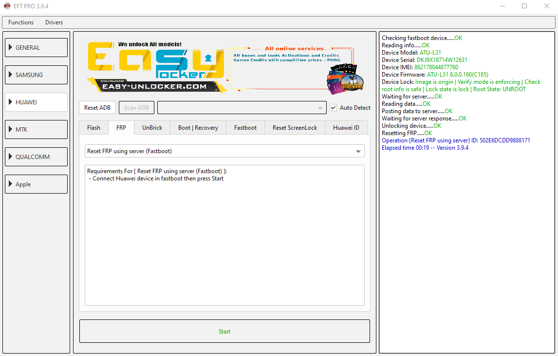 huawei atu l31 frp reset done