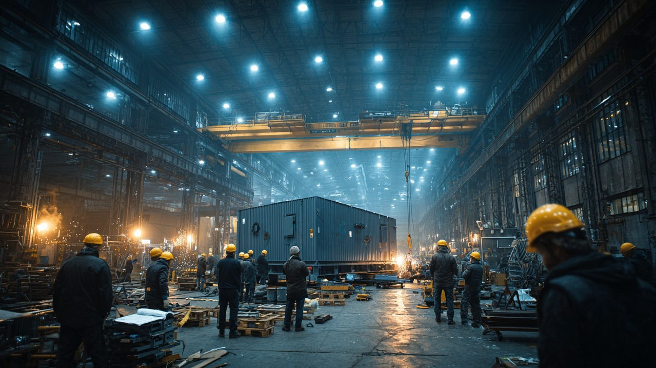 Процесс монтажа промышленного чиллера на производстве