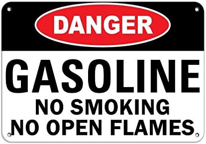 Warning Sign Danger Gasoline No Open Flames Hazard Sign Flammable Sign Business Sign 12X8 Inches Alu