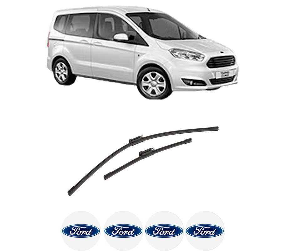 Set stergatoare auto FORD TOURNEO COURIER B460 MPV din 2014-2023, pentru parbriz auto, 2 bucati, Bosch Aerotwin, din cauciuc siliconat rezistent, 4 Stickere Auto FORD