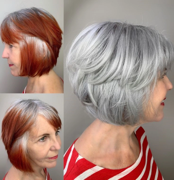 Transformation from red and gray to icy silver blonde