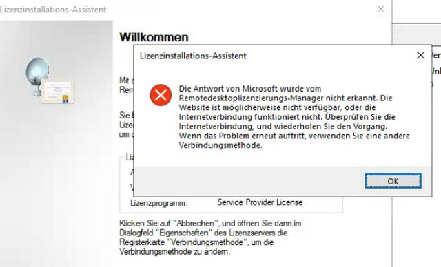 Microsoft Clearinghouse-Server fail