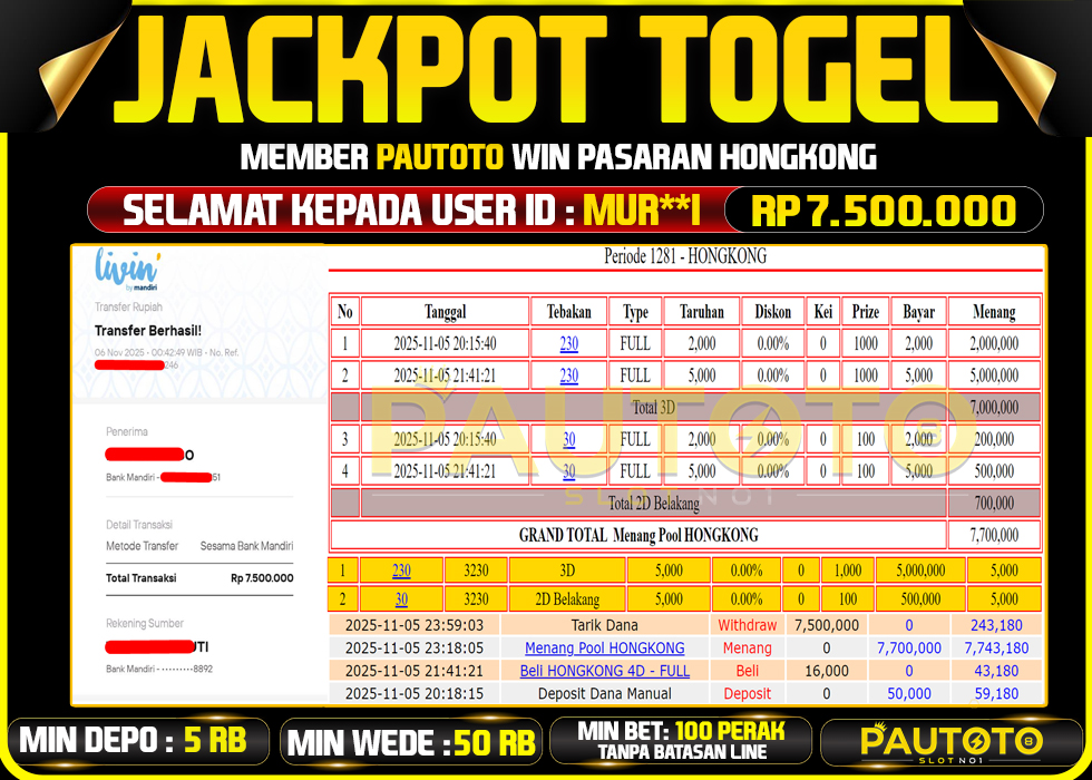 BUKTI JACKPOT LUNAS PAUTOTO