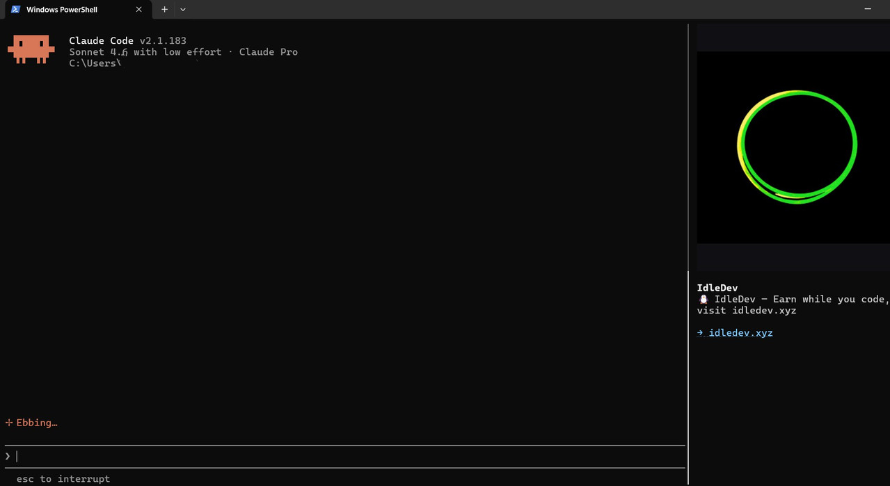 Demo of an IdleDev sidebar ad appearing next to an AI coding agent