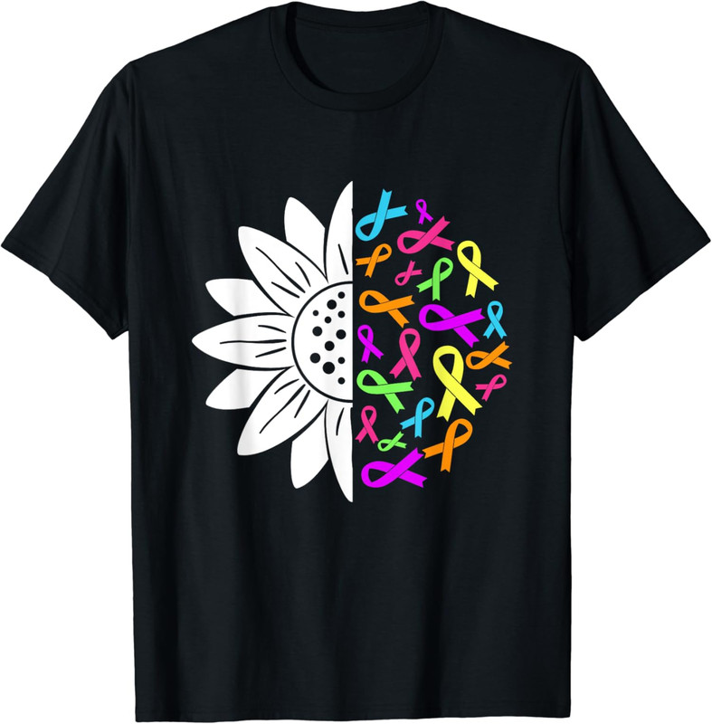 Fight Cancer in All Color Awareness Flower Theme Unisex T-Shirt
