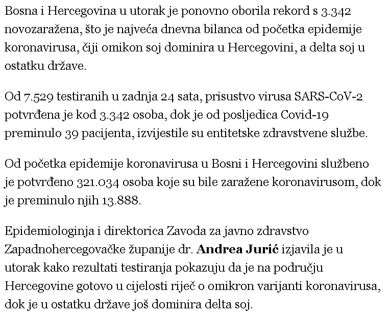 Korona podijelila BiH: Stručnjaci kažu da u Bosni dominira delta, a u Hercegovini omikron soj  3