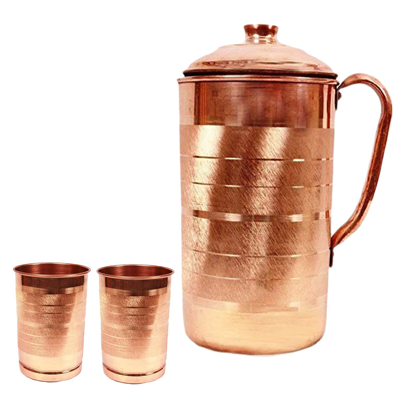 Jarra de cobre puro con vaso de vidrio para servir agua beneficio para la salud restaurante regalo - Imagen 2 de 4