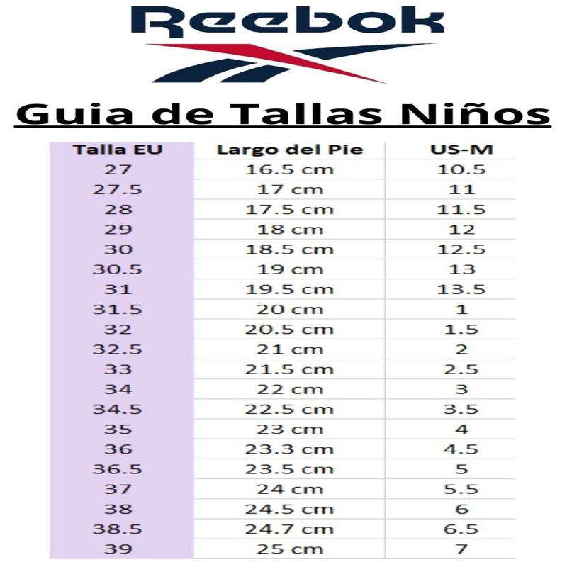 GUIA TALLA REEBOK INFANT 2