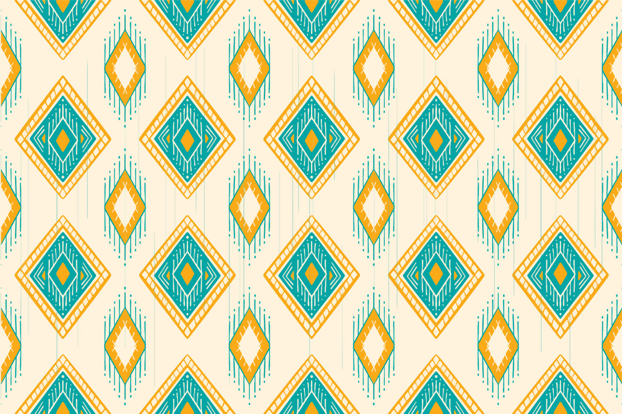 yellow and green teal on ivory geometric ethnic oriental pattern traditional design for background c