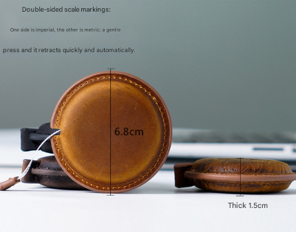 Black Handmade Crazy Horse Leather Retractable Tape Measure Keychain Dual Sided Scale 150cm/60" Mini Pocket Ruler for Sewing & Body Measuring