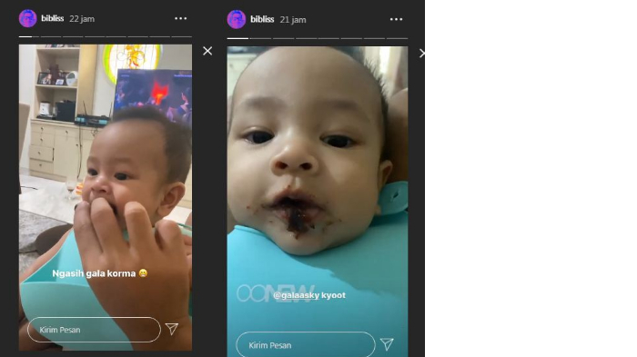 Bibi Ardiansyah memberi Gala Sky Ardiansyah kurma