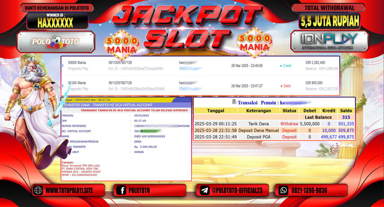POLOTOTO JACKPOT SLOT 5000X MANIA  Rp.5.500.000,-