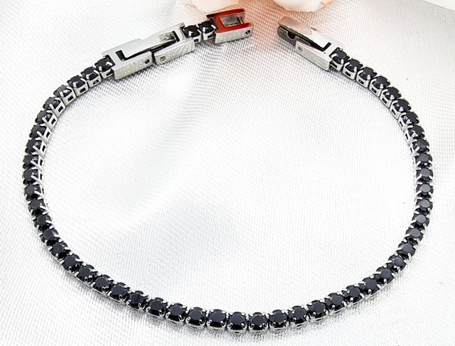 Bracciale Tennis Uomo In Argento 925 Con Zirconi Neri - Regolabile, Design Elegante E Made In Italy