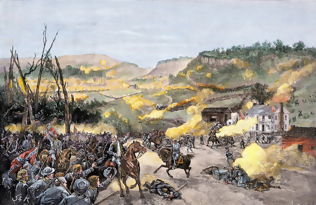 Civil americana,Pea Ridge,Los confederados avanzan hacia la taberna de Elkhorn en la batalla de Pea 