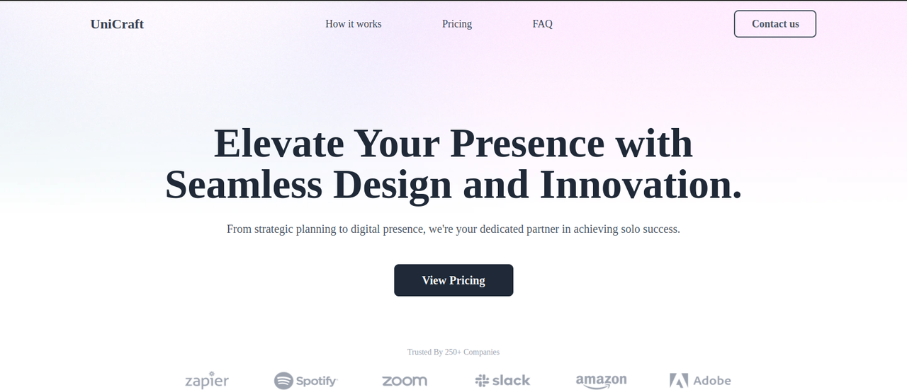 unicraft landing page