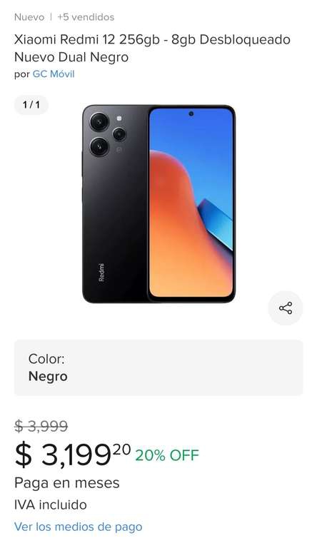 Mercado Libre: Redmi 12 8gb 256gb en rebaja pagando con BBVA