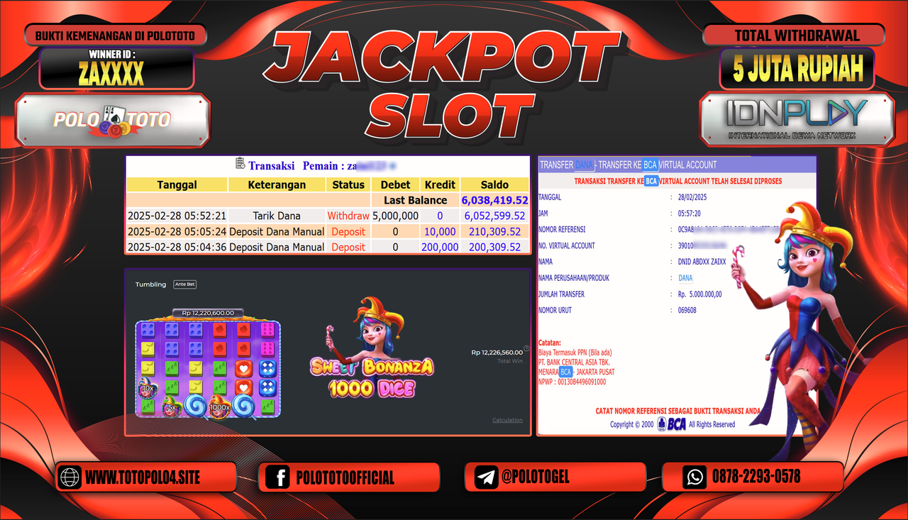 POLOTOTO JACKPOT SLOT SWEET BONANZA DICE 1000 Rp.5.000.000,-