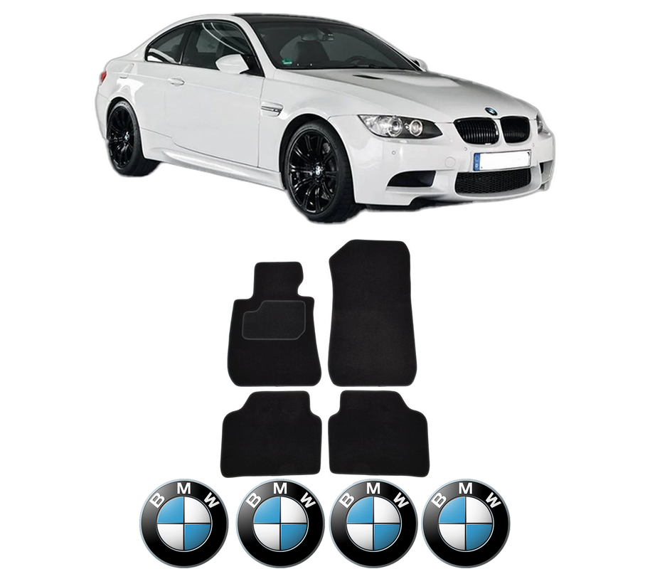 Set Covorase Presuri BMW Seria 3 Coupe (E92) din 2006-2013, Auto, Material Textil Mocheta, 4 Stickere auto cu BMW