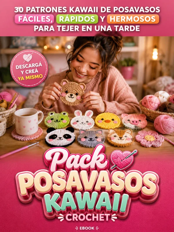 Pack 30 Posavasos de Animalitos Kawaii en Crochet — PDF descargable